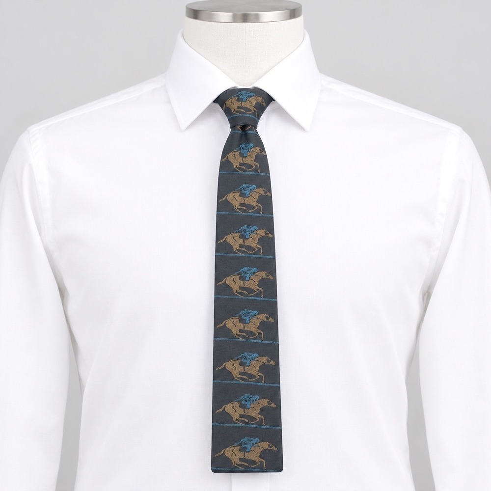 Rooster Necktie Men 2.25" Black Horse Racing Vintage Skinny Square End Tie